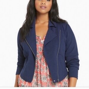 Torrid Asymmetrical Pique Knit Moto Navy Jacket Women's size 1X